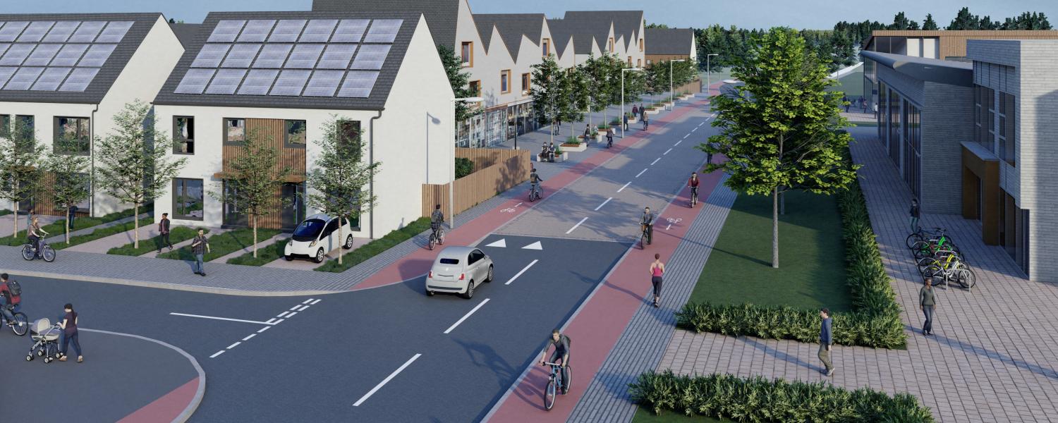 An illustration of the vision for Shotts, showing new housing.