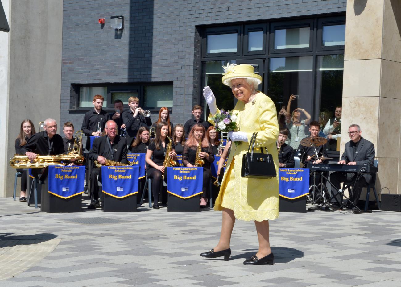 Queen visits Greenfaulds High School in June 2019