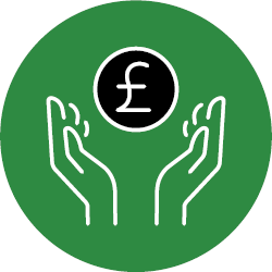 Hands holding a pound symbol representing benefit support