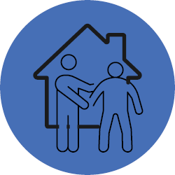 Person supporting another person inside a house shape