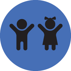 Two children figures with raised arms