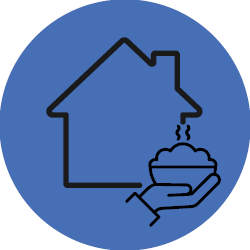 House icon with distressed face symbol