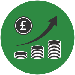 Coins and upward arrow representing economic activity