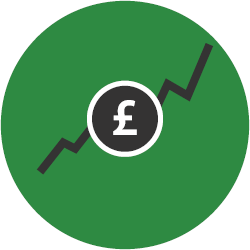 Pound symbol with upward trend line