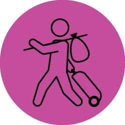 Two people walking in opposite directions