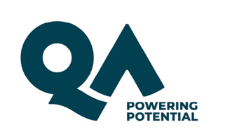 The logo for QA