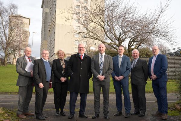 High Coats Tower Coatbridge with Council Leader and Minister with special responsibility for Refugees from Ukraine