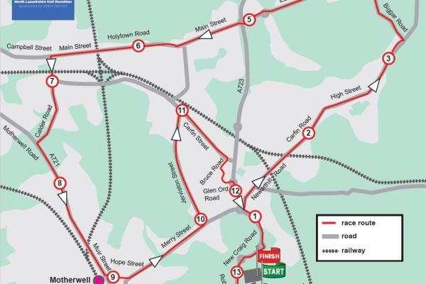 The route map for the North Lanarkshire Half Marathon.