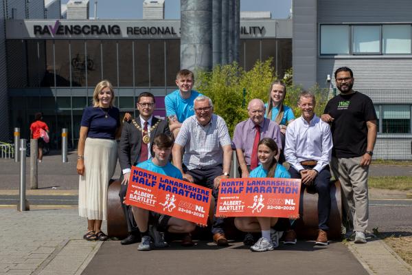 A group of people outside Ravenscraig Regional Sports Facility.