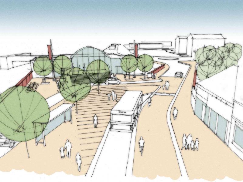 Artists impression of the new station forecourt and Muir Street