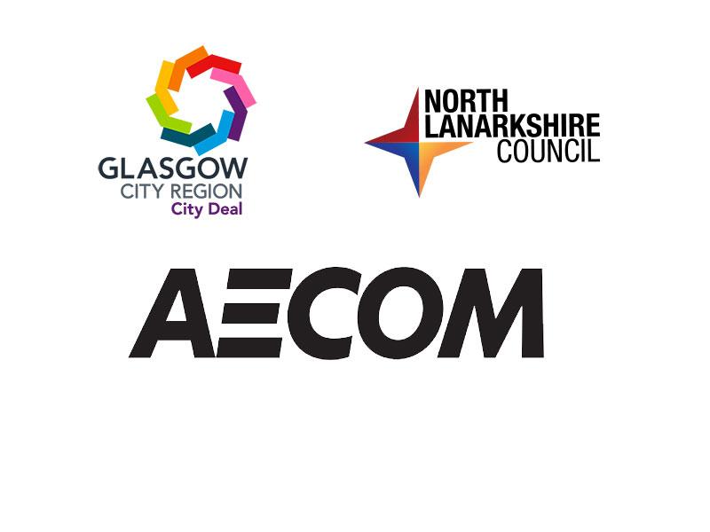 Logos - Glasgow City Region Deal, North Lanarkshire Council, AECOM