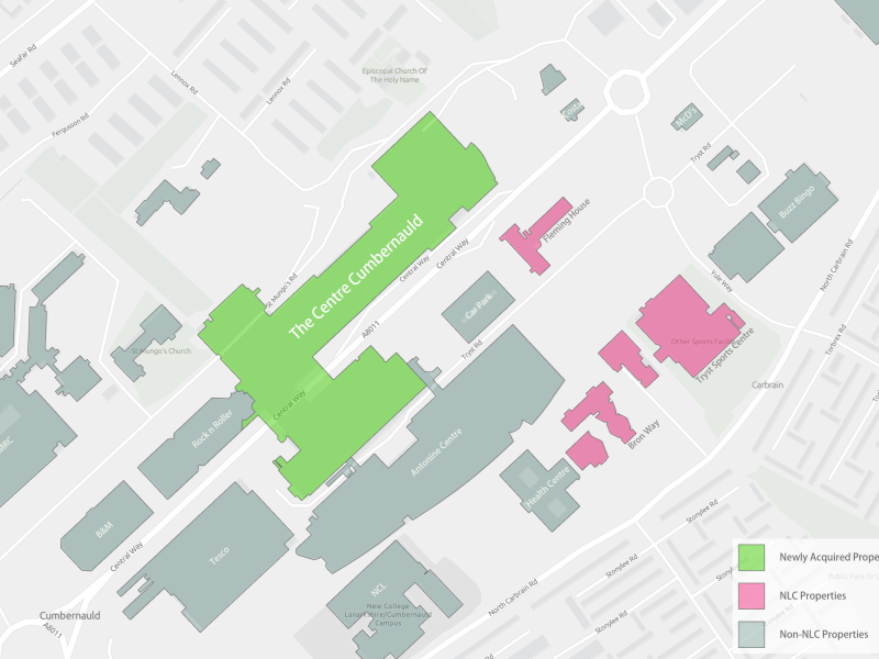 Cumbernauld town centre ownership map cropped - November 2023