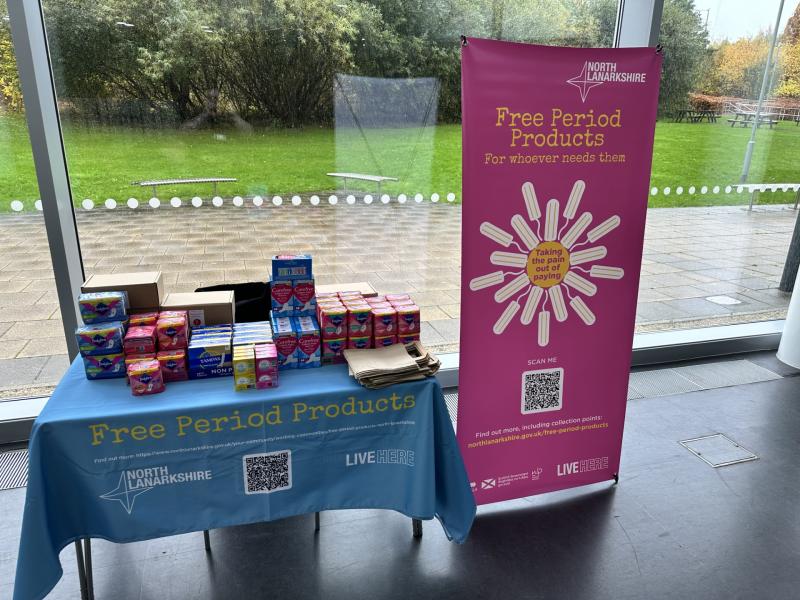 Stall showing free period products for anyone to access
