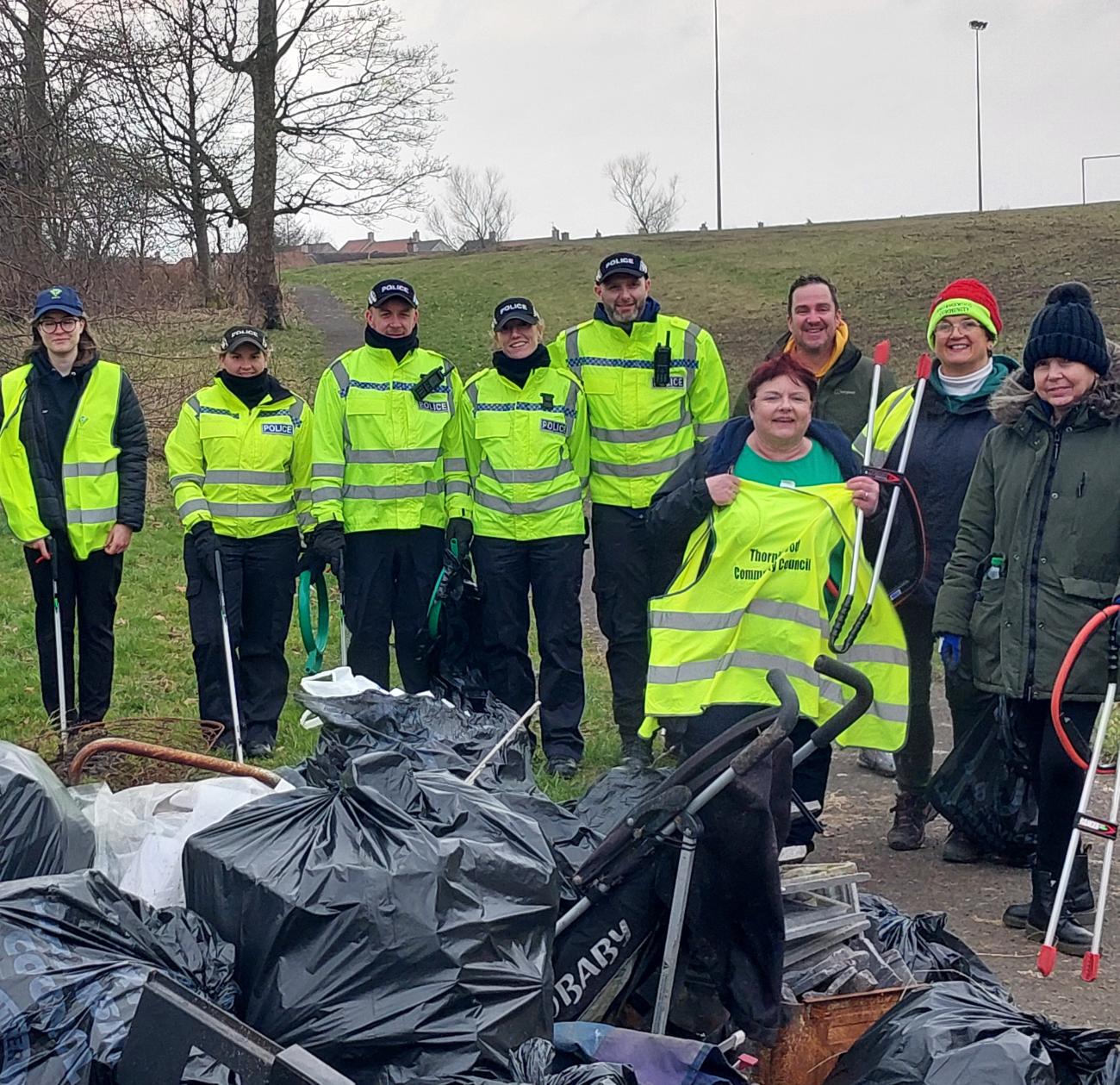 Police with waste clean up