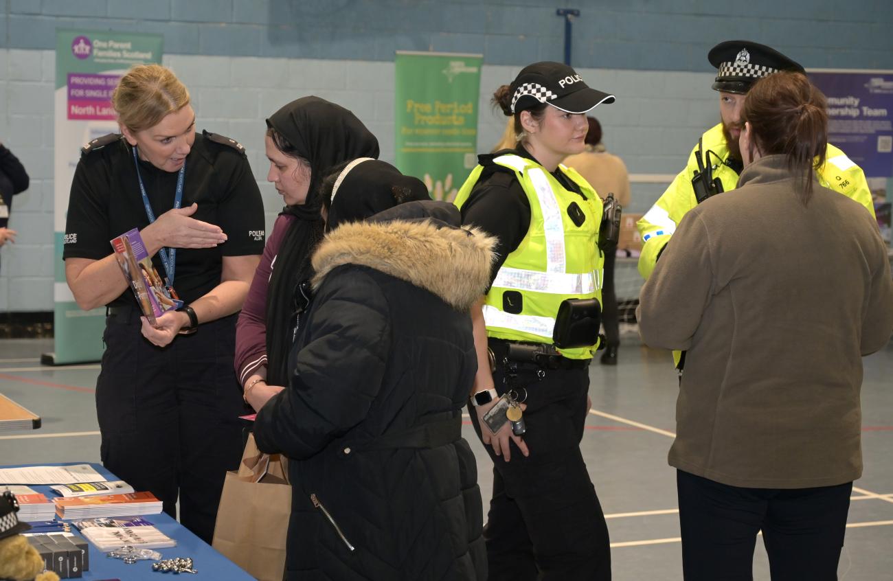 Local community members engaging in talks with police Scotland. 