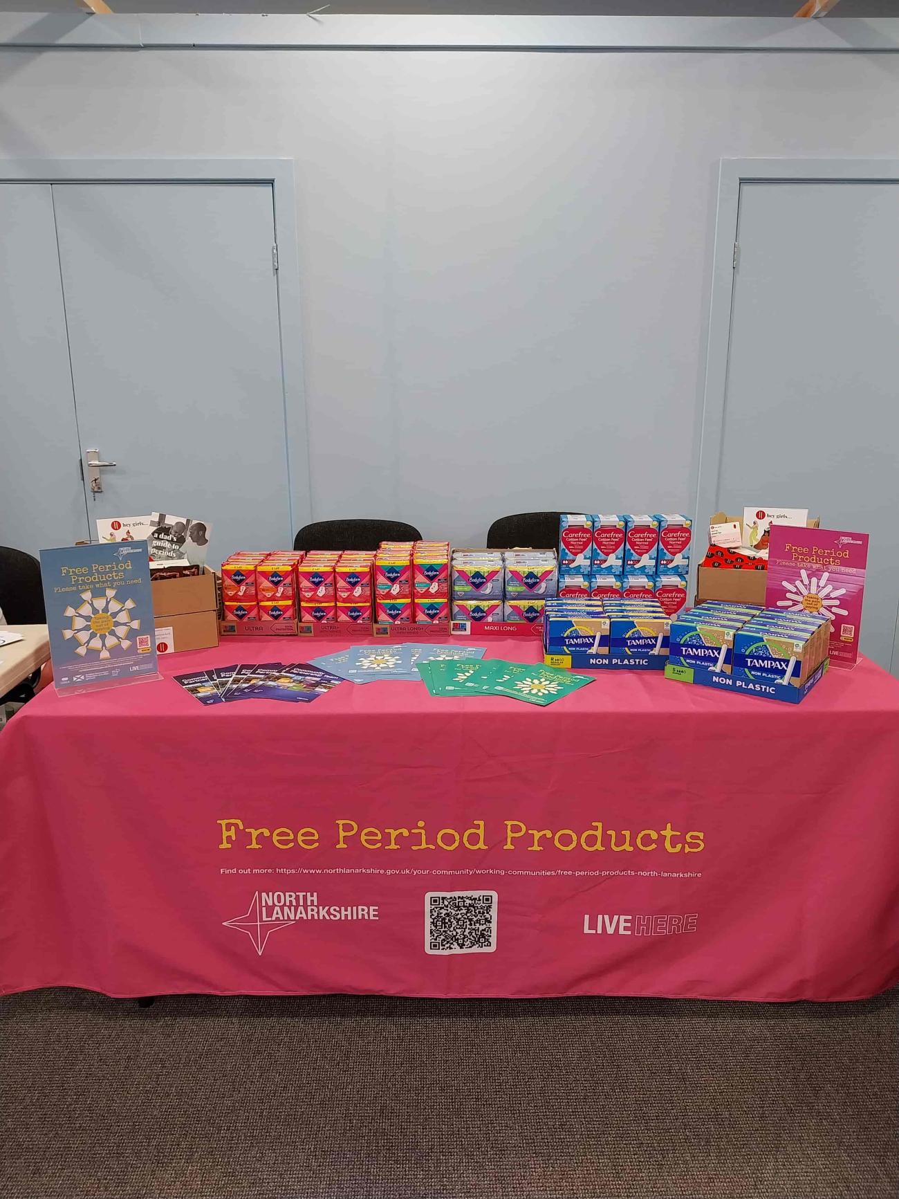 Period Dignity stall with free products for anyone to take