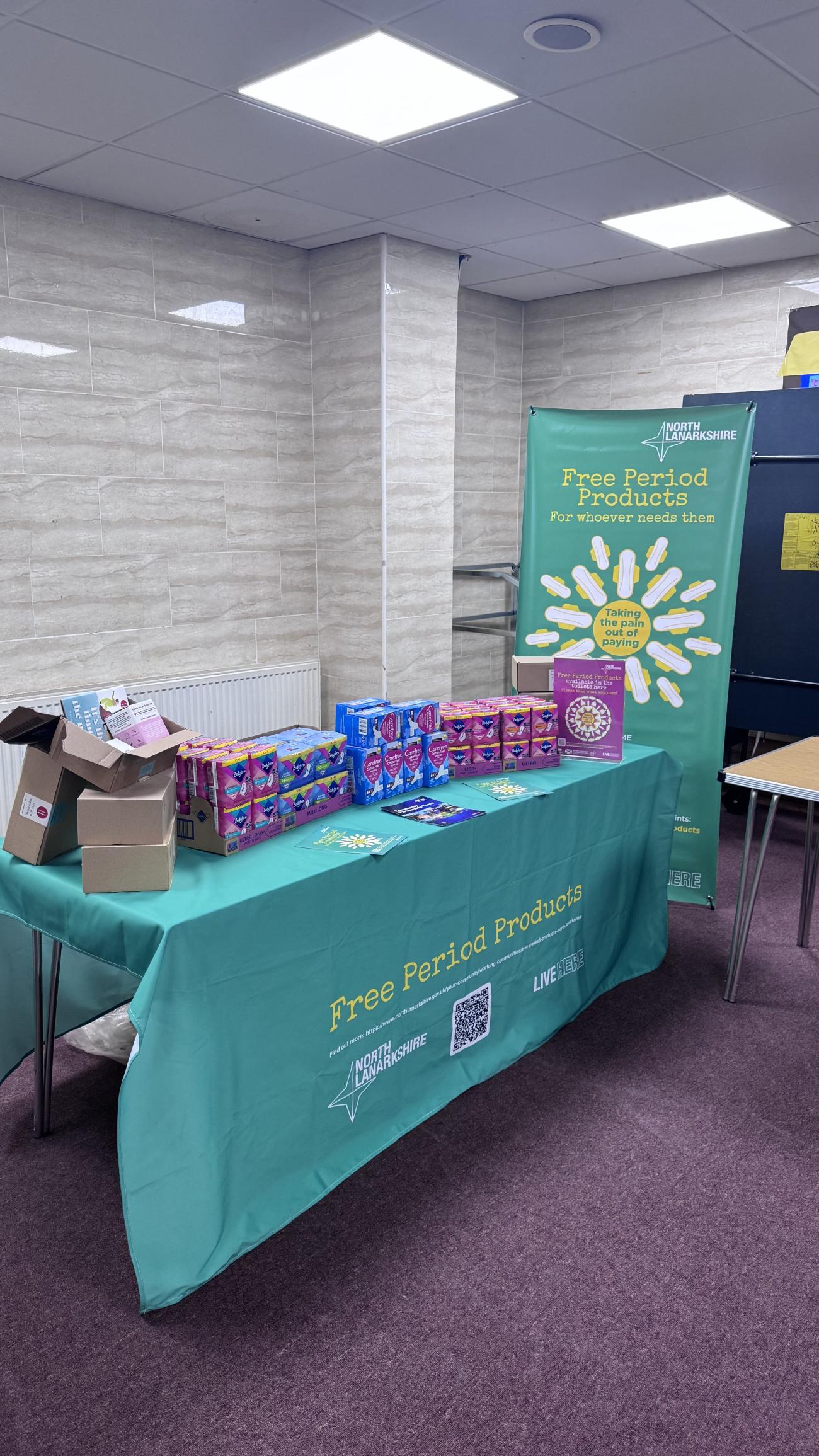 Stall with free period products for community members to access