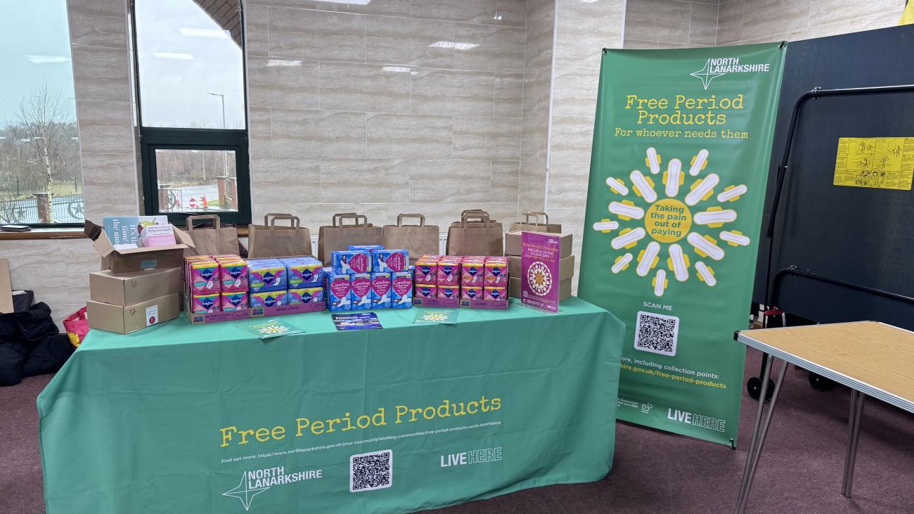 stall with free period products for community members to access