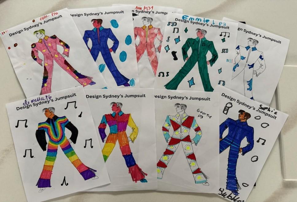 Pupil drawings desiging an outfit for Sydney Devine