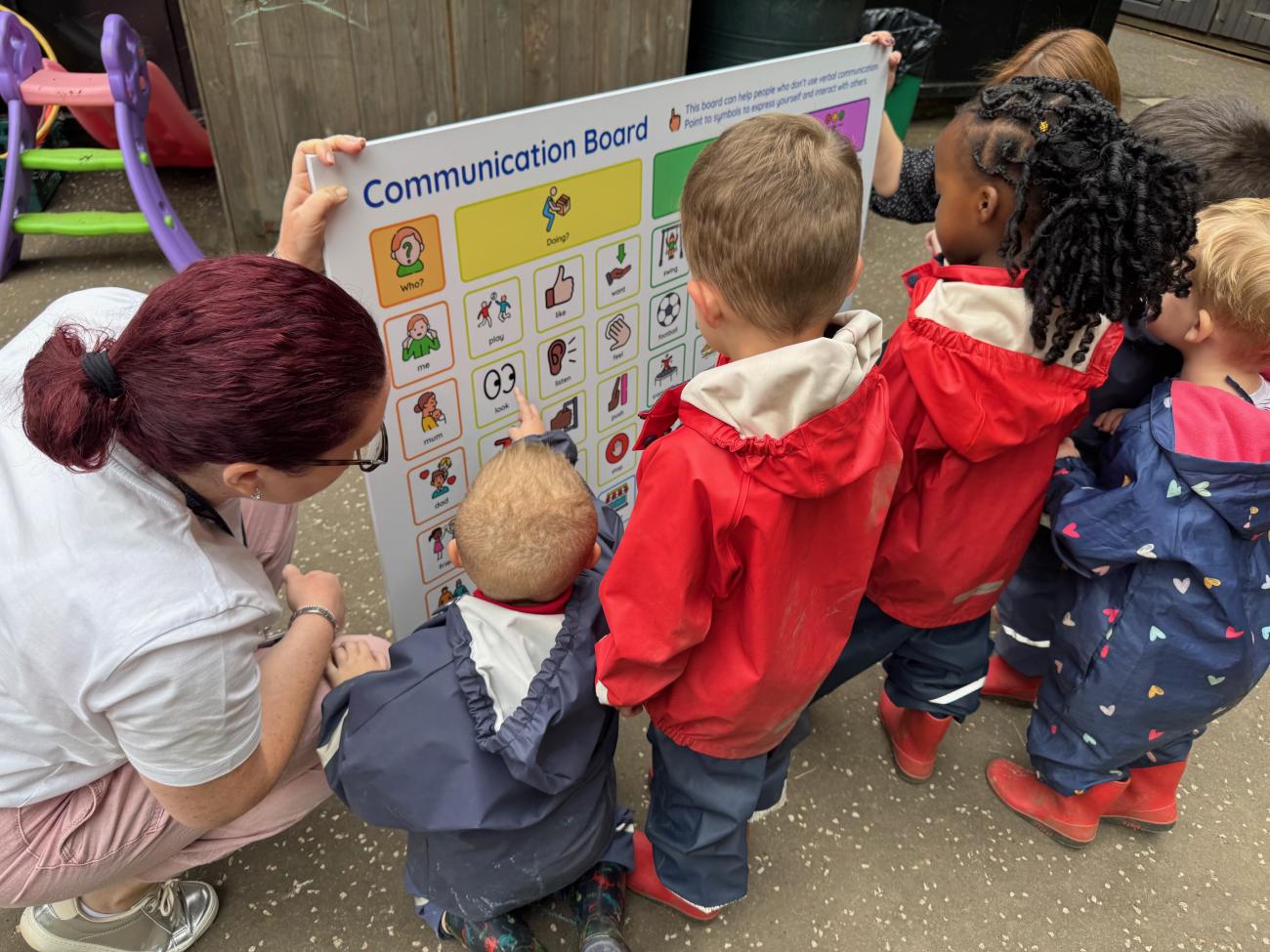 Children at innerleithan interacting with the communication board