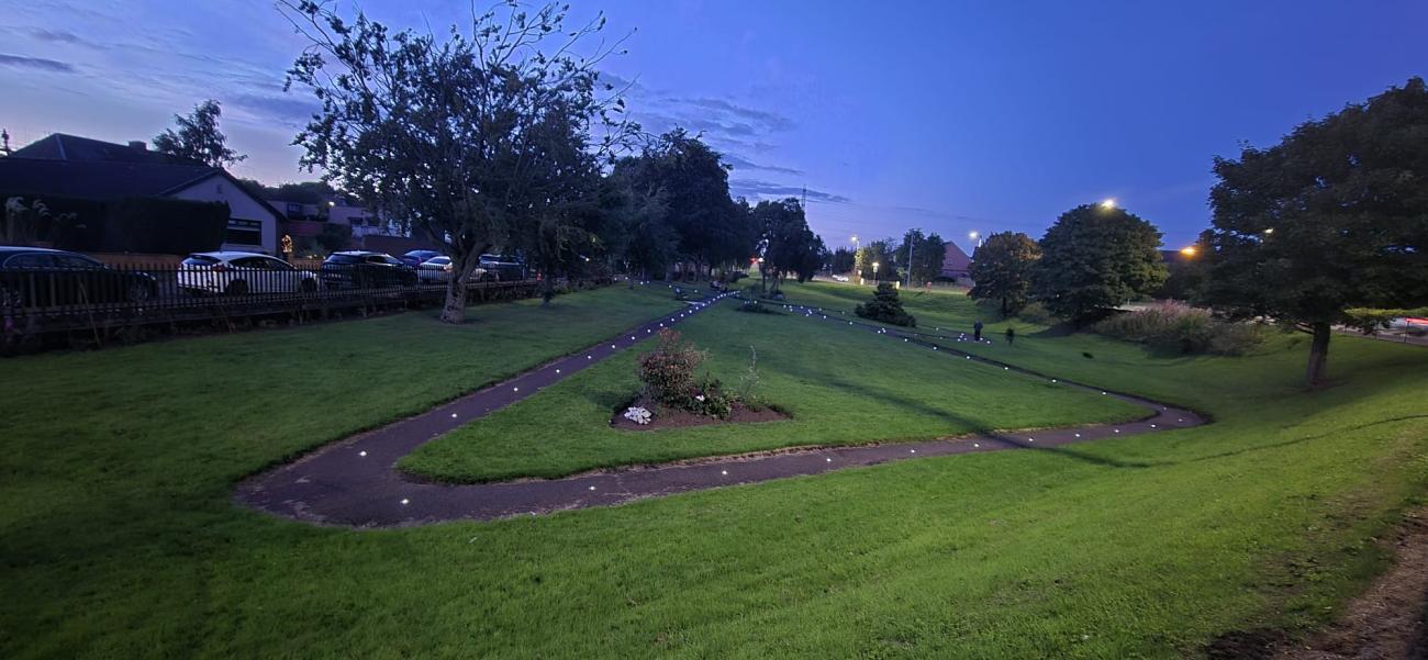 park with solar lights on path